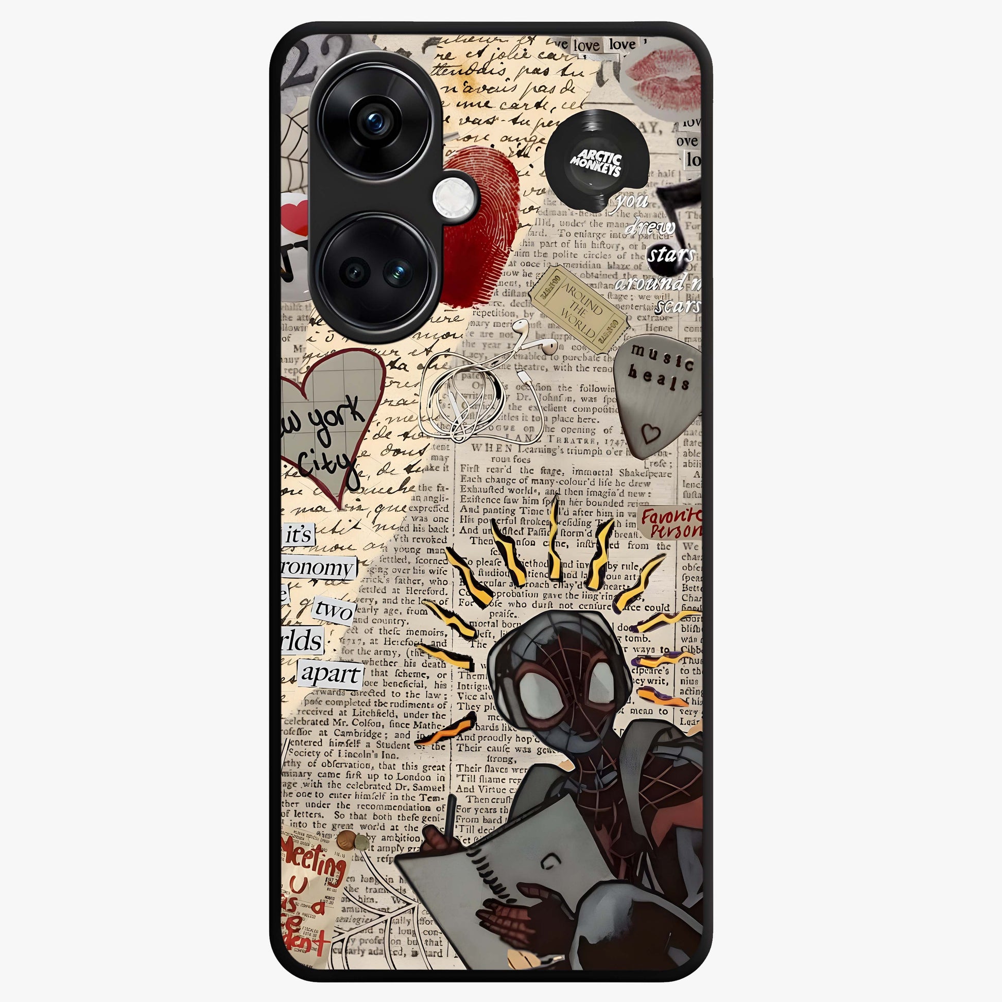 City Dream Sketch Glass Case for 1+Nord Ce 3 showing full back design in clean flat view with artistic city sketch artwork and glossy glass finish.