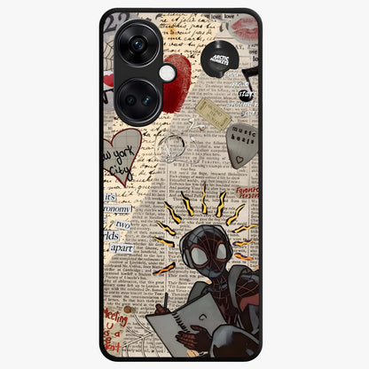 City Dream Sketch Glass Case for 1+Nord Ce 3 showing full back design in clean flat view with artistic city sketch artwork and glossy glass finish.