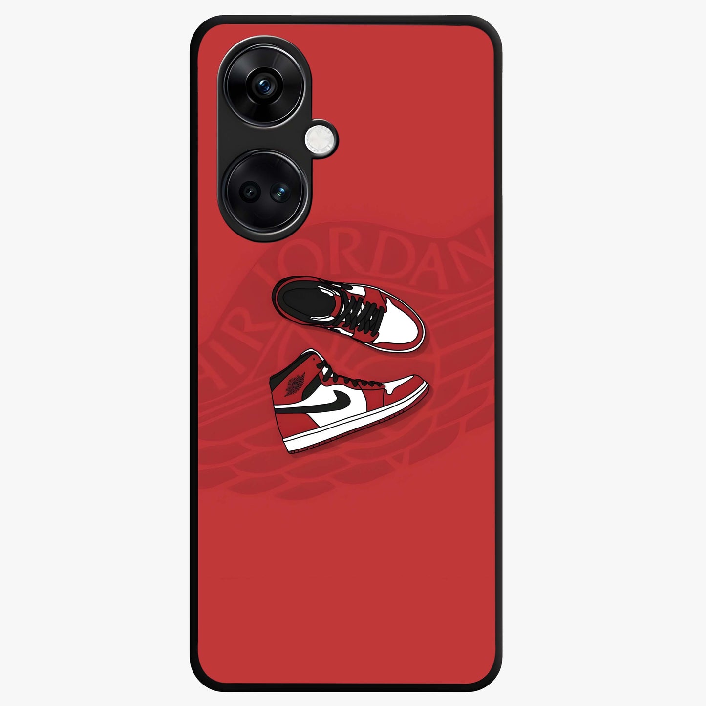 Classic Sneaker Float Glass Case for 1+Nord CE 3 showing full back design in clean flat view with floating sneaker artwork and glossy glass finish.