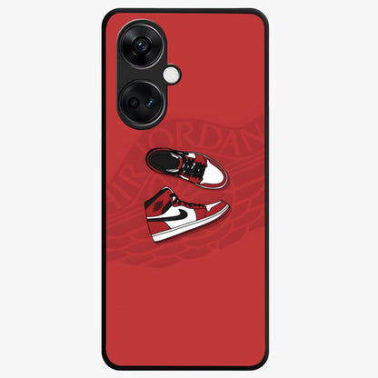 Classic Sneaker Float Glass Case for 1+Nord CE 3 showing full back design in clean flat view with floating sneaker artwork and glossy glass finish.