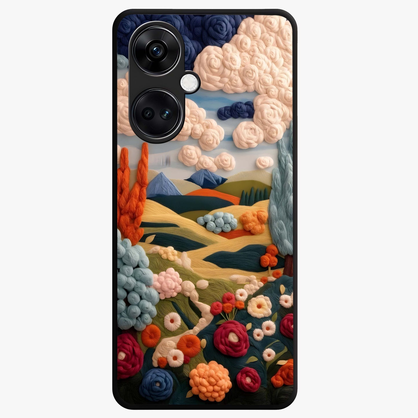 Cloud Cotton Meadows Printed Glass Case for 1+Nord CE 3 soft front view featuring dreamy meadow artwork with cloud inspired tones