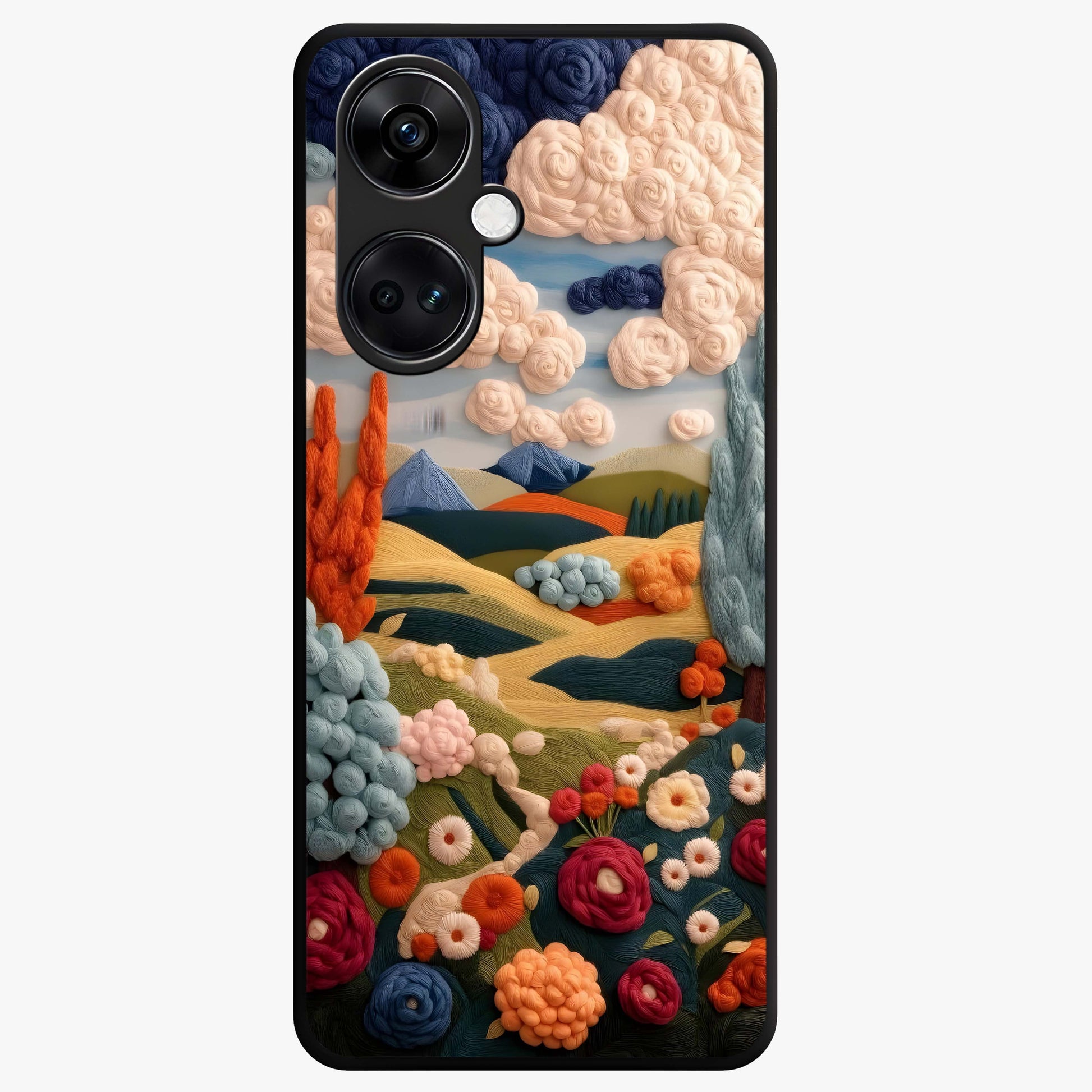 Cloud Cotton Meadows Printed Glass Case for 1+Nord CE 3 soft front view featuring dreamy meadow artwork with cloud inspired tones