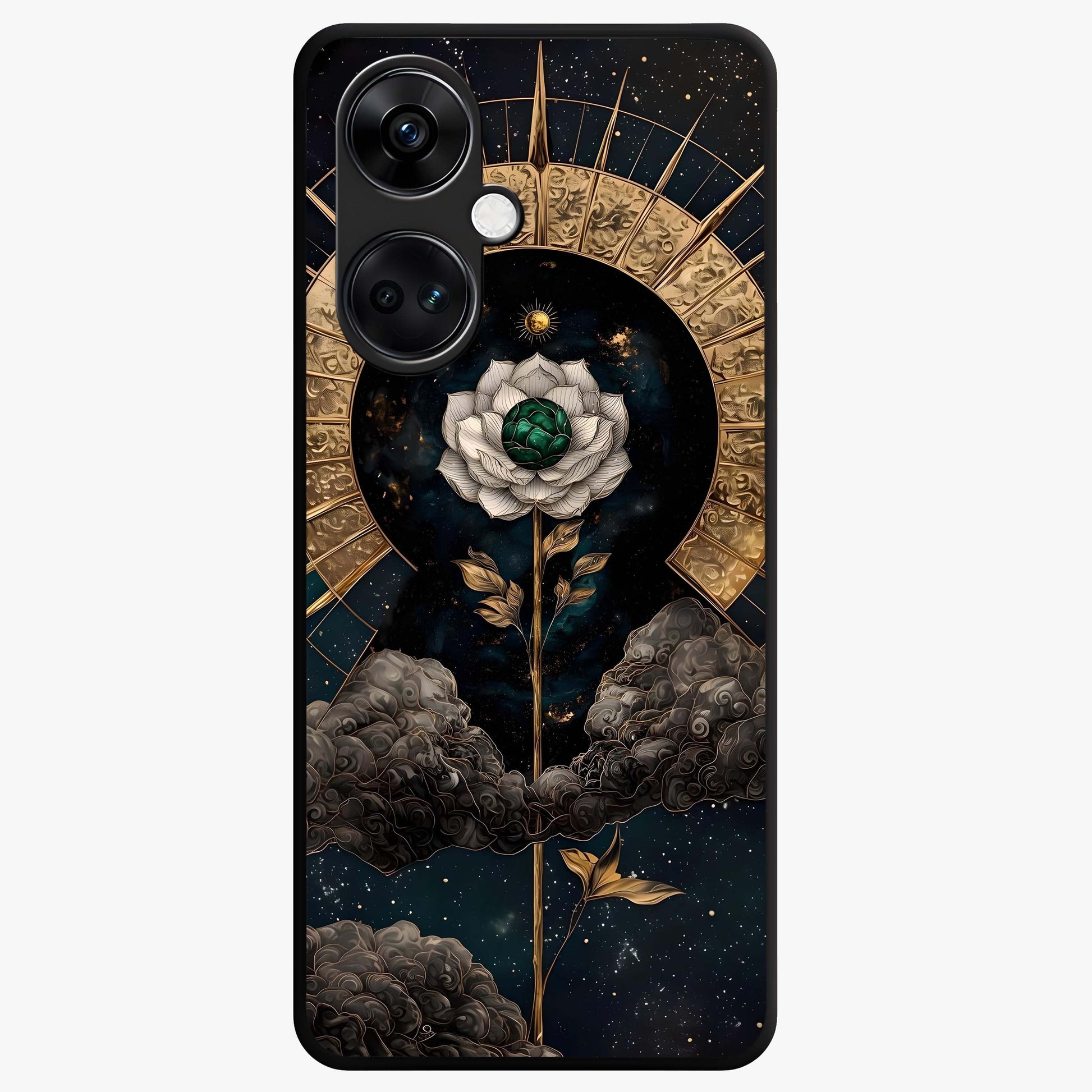 Cosmic Bloom Rose Glass Case for 1+Nord CE 3 elegant front view featuring rose artwork blended with cosmic background