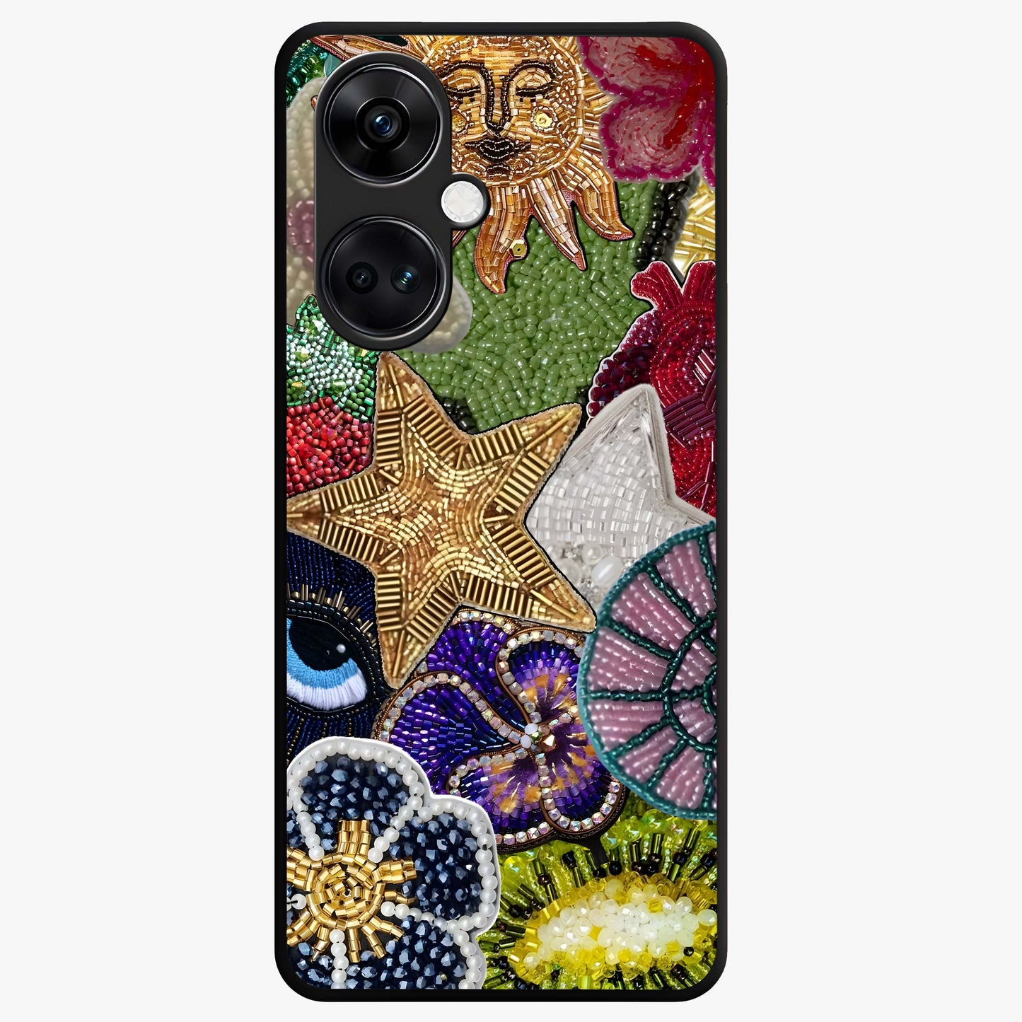 Cosmic Charm Shine Glass Case for 1+Nord Ce 3 radiant front view featuring shimmering celestial artwork