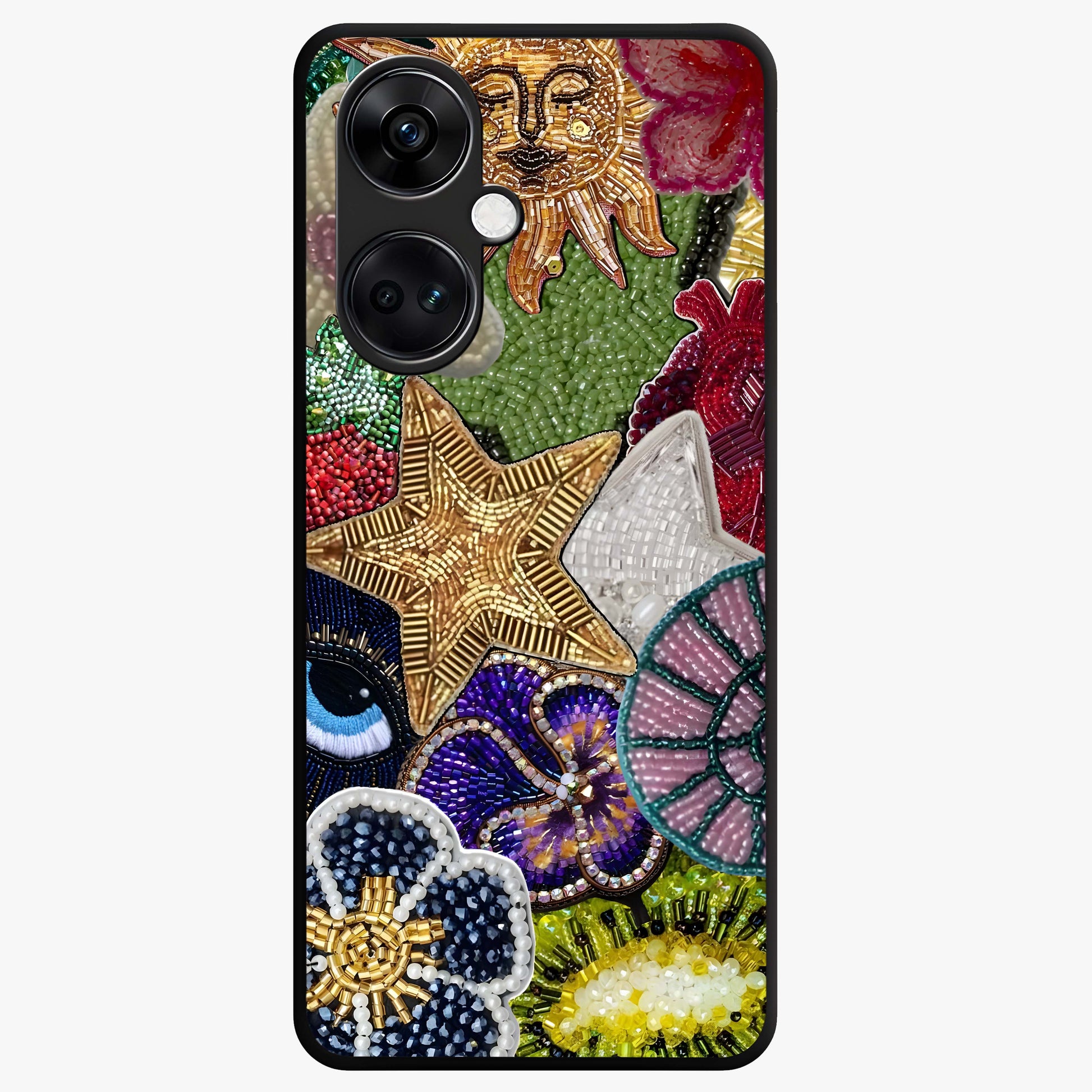 Cosmic Charm Shine Glass Case for 1+Nord Ce 3 radiant front view featuring shimmering celestial artwork