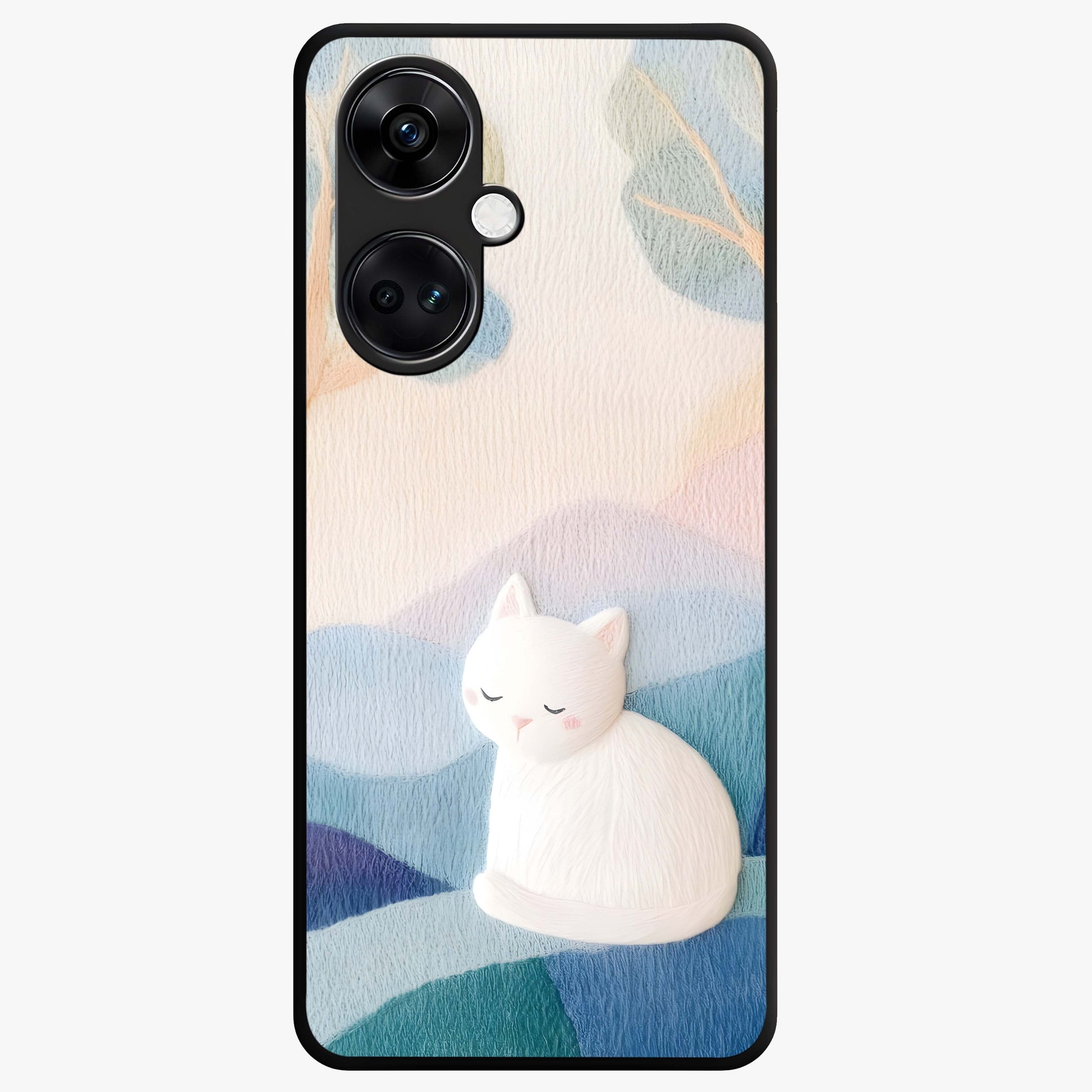 Cotton Dream Cat Glass Case for 1+Nord CE 3 soft front view featuring dreamy cat artwork in pastel tones