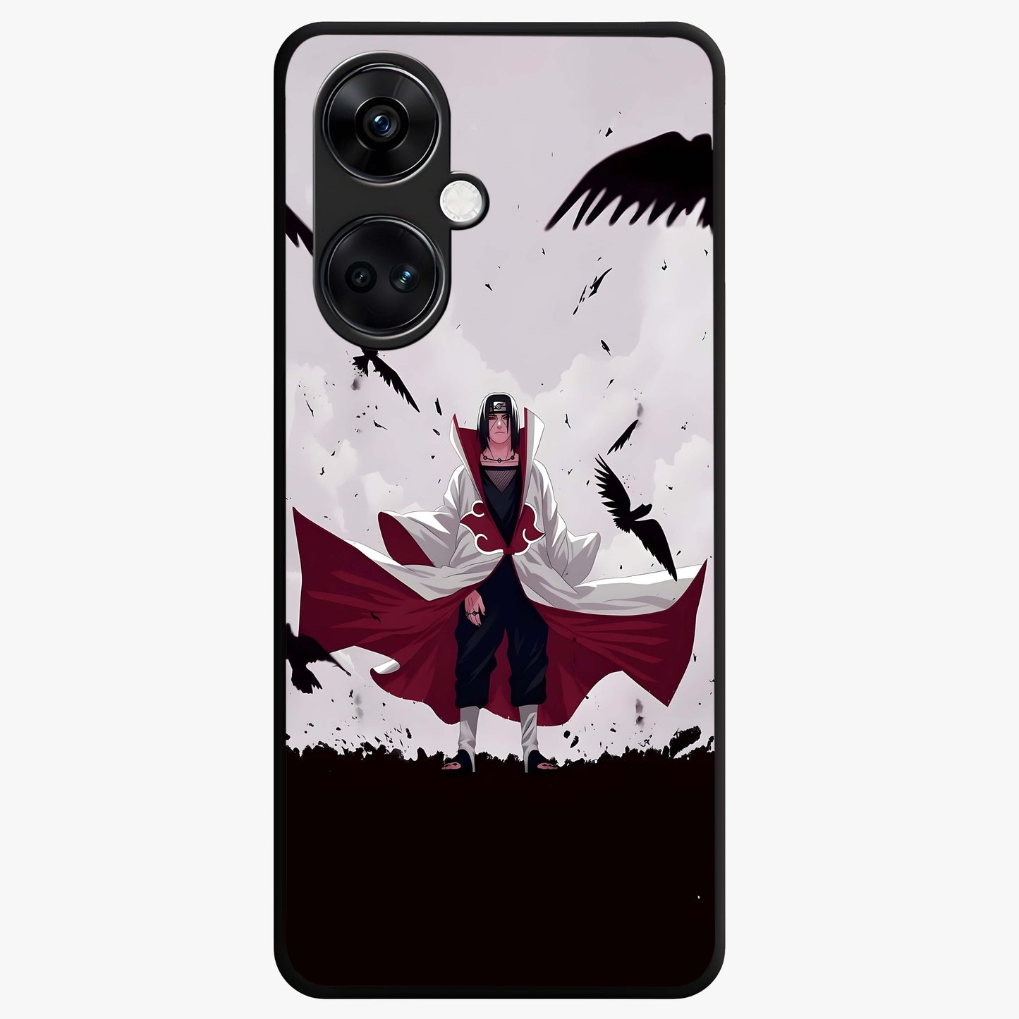 Crimson Crow Ascension Glass Case for 1+Nord CE 3 powerful front view featuring crow artwork with dark crimson background