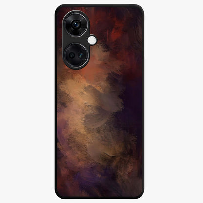 Crimson Dusk Whirl Glass Case for 1+Nord CE 3 dramatic front view featuring swirling dusk inspired crimson artwork