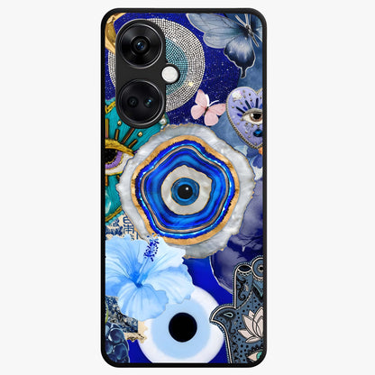 Crimson Evil Eye Charm Glass Case for 1+Nord Ce 3 bold front view featuring protective evil eye artwork in deep red tones