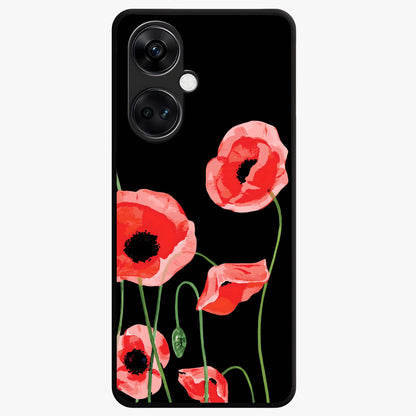 Crimson Garden Dream Glass Case for 1+Nord Ce 3 romantic front view featuring rich red floral garden artwork