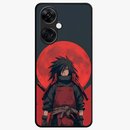 Crimson Moon Warlord Glass Case for 1+Nord Ce 3 dramatic front view featuring warrior themed artwork under crimson moonlight