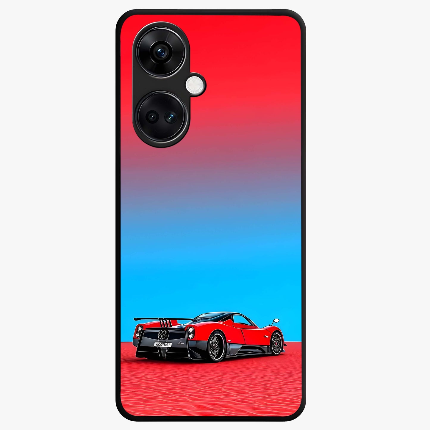 Crimson Speed Mirage Glass Case for 1+Nord CE 3 sleek front view featuring racing inspired red motion artwork
