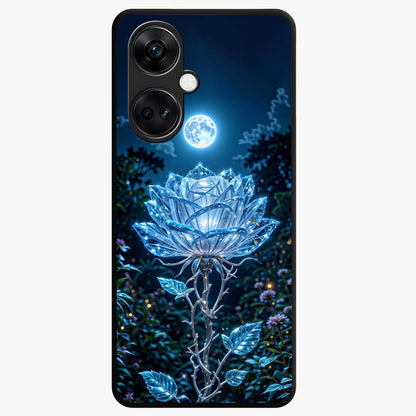 Crystal Moon Lotus Glass Case for 1+Nord CE 3 serene front view featuring glowing lotus artwork under crystal moonlight
