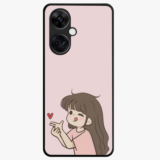 Cute Kiss Heart Glass Case for 1+Nord Ce 3 sweet front view featuring romantic kiss and heart inspired artwork