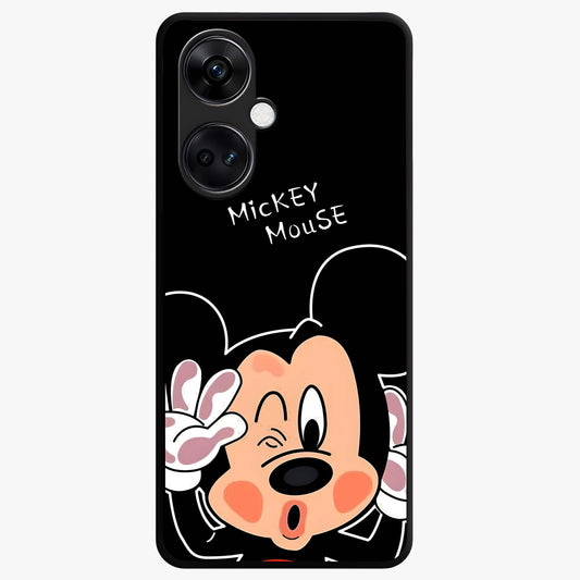 Cute Mickey Love Glass Case for 1+Nord Ce 3 adorable front view featuring playful cartoon love themed artwork