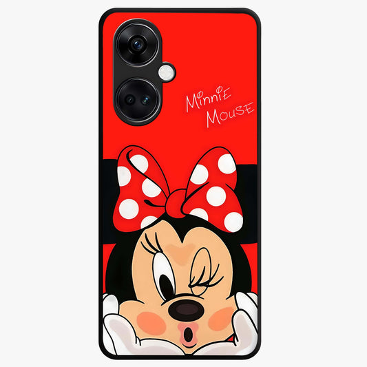 Cute Minnie Love Glass Case for 1+Nord Ce 3 adorable front view featuring playful cartoon love themed artwork