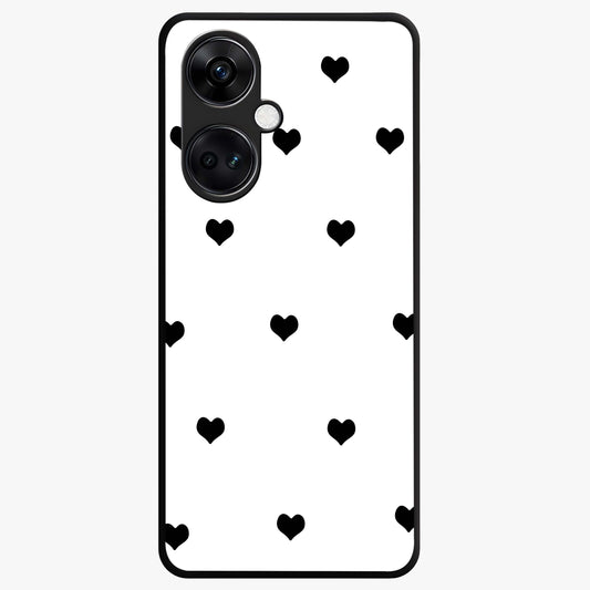 Cute Simple White Hearts Glass Case for 1+Nord Ce 3 powerful front view featuring dark ascension themed artwork