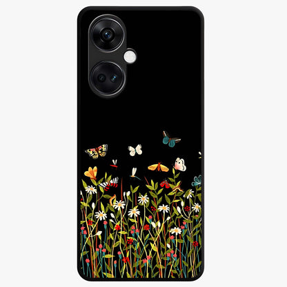 Dark Bloom Wonderland Custom Name Glass Case for 1+Nord Ce 3 striking front view featuring dark floral artwork with personalized name design