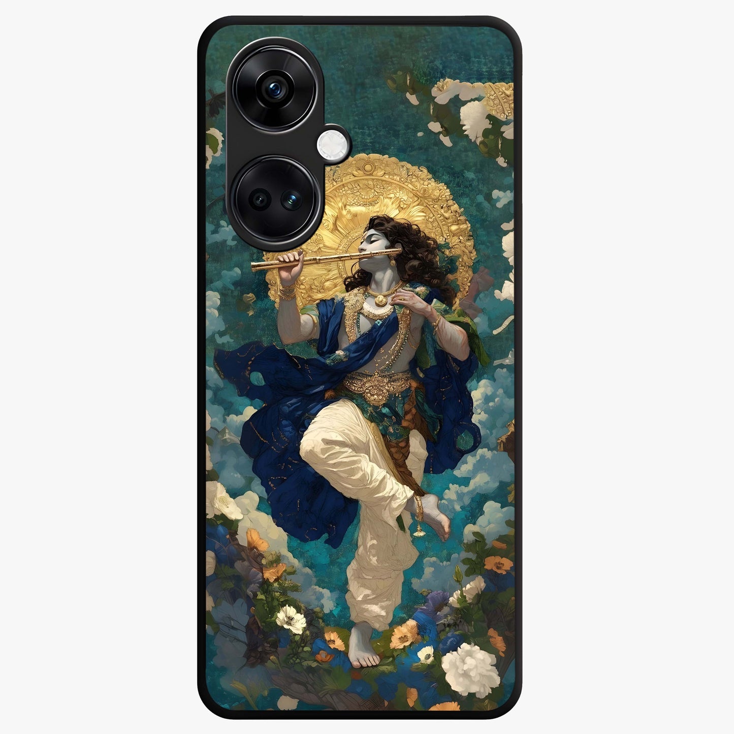 Divine Krishna Art Glass Case for 1+Nord CE 3 devotional front view featuring detailed Krishna artwork