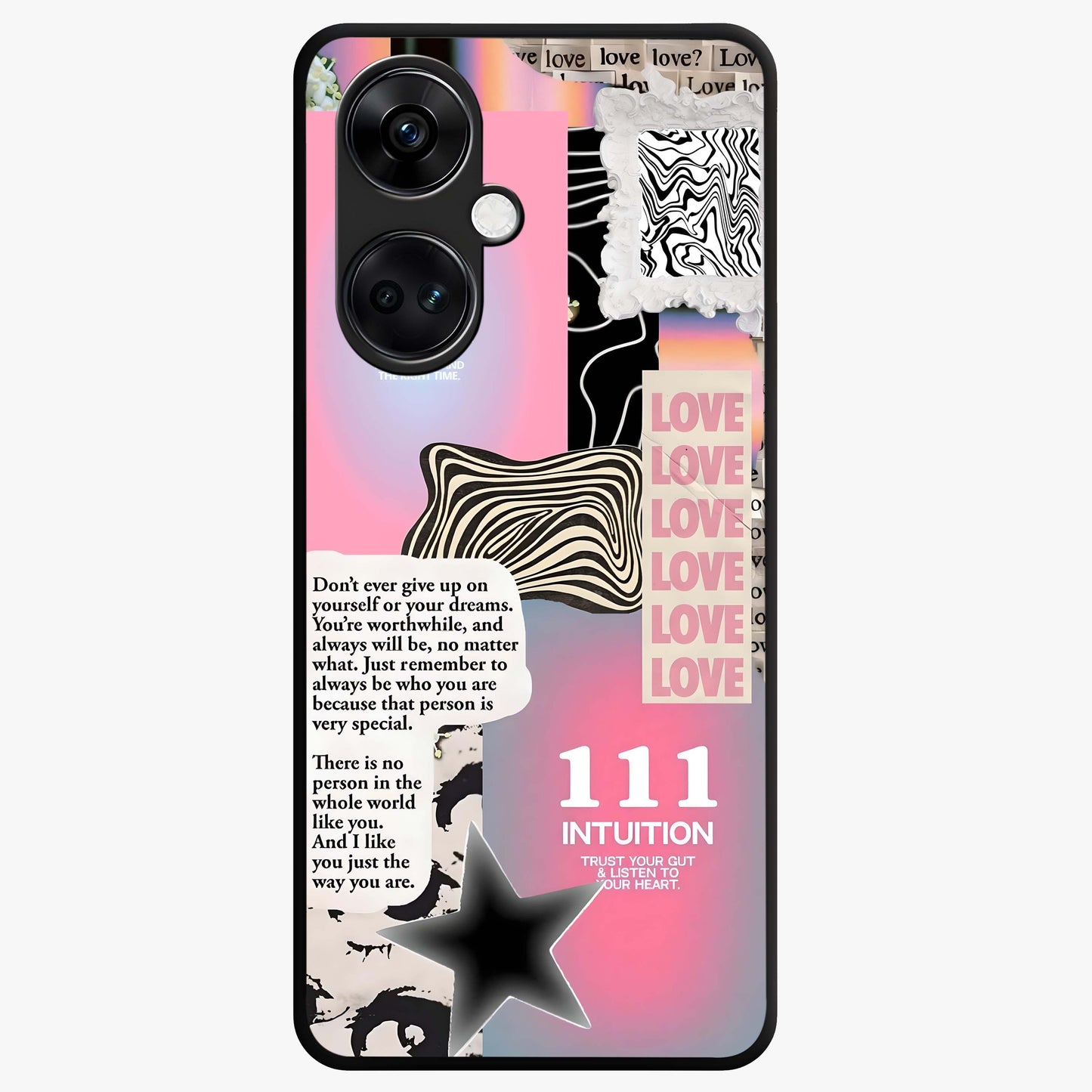 Divine Love Vibes Glass Case for 1+Nord CE 3 soft front view featuring romantic artistic typography design