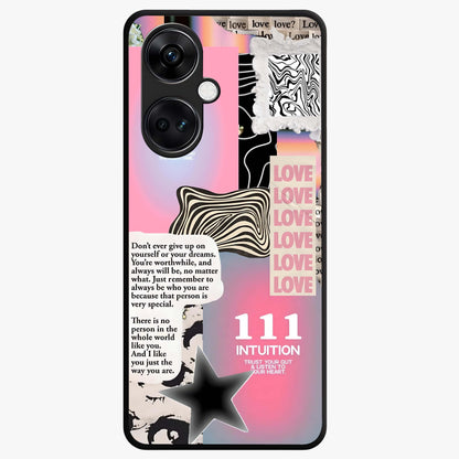 Divine Love Vibes Glass Case for 1+Nord CE 3 soft front view featuring romantic artistic typography design