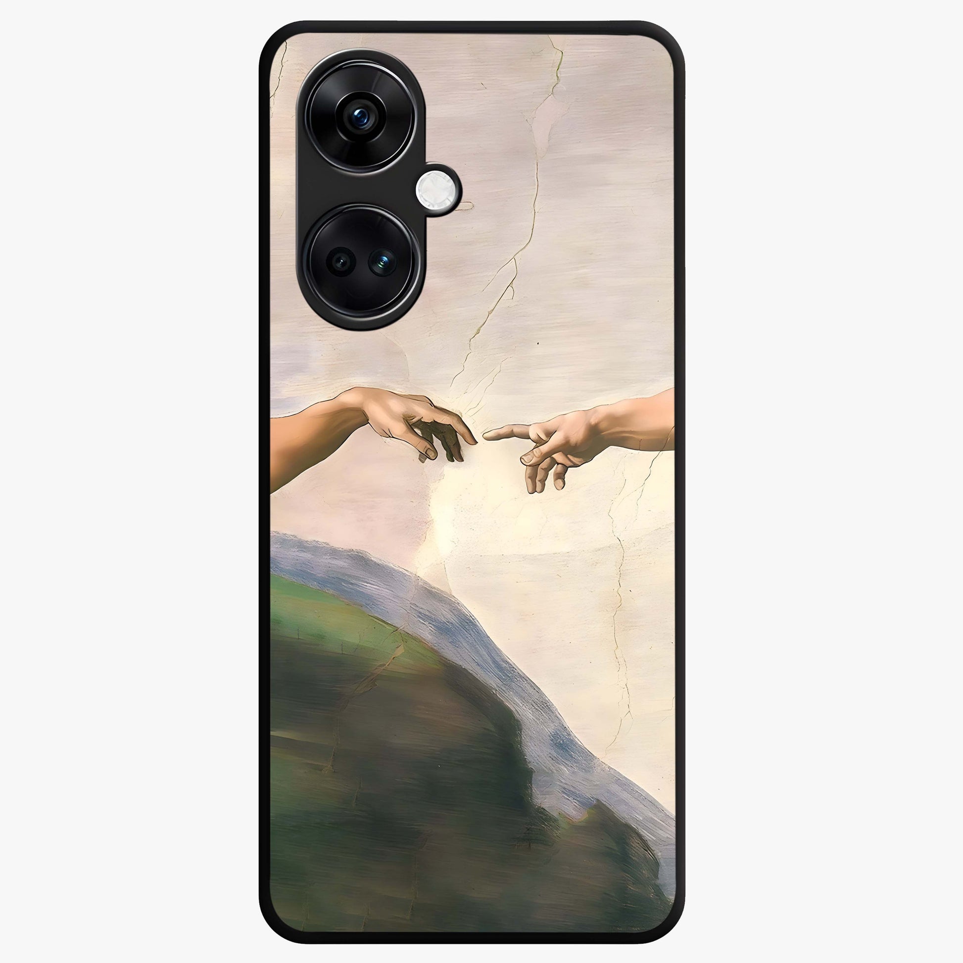 Divine Touch Art Glass Case for 1+Nord CE 3 artistic front view featuring expressive spiritual inspired artwork
