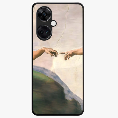 Divine Touch Art Glass Case for 1+Nord CE 3 artistic front view featuring expressive spiritual inspired artwork