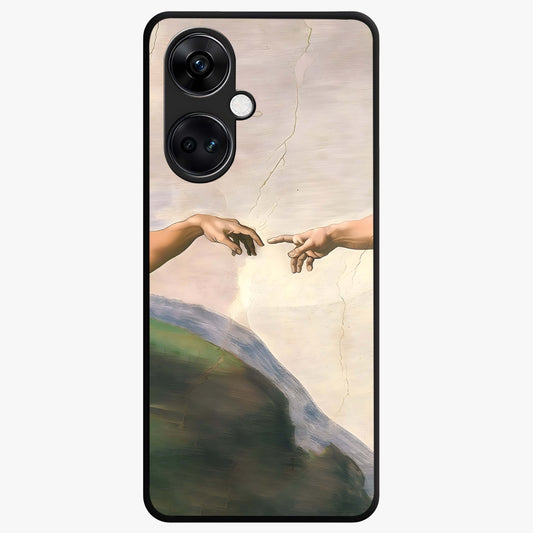 Divine Touch Art Glass Case for 1+Nord Ce 3 artistic front view featuring expressive spiritual inspired artwork