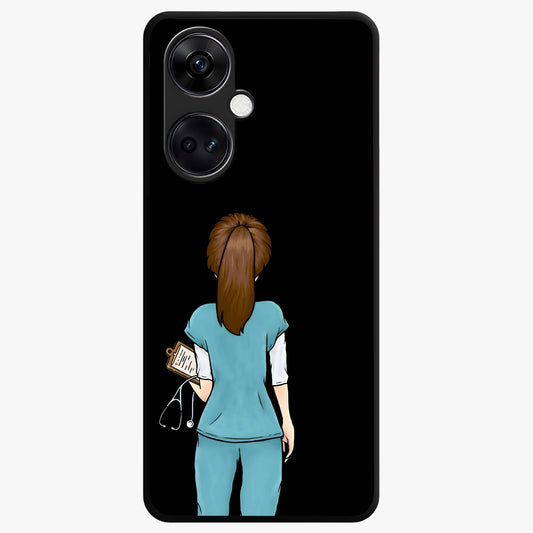 Doctor Pattern Custom Name Glass Case for 1+Nord Ce 3 professional front view featuring medical themed artwork with personalized name design