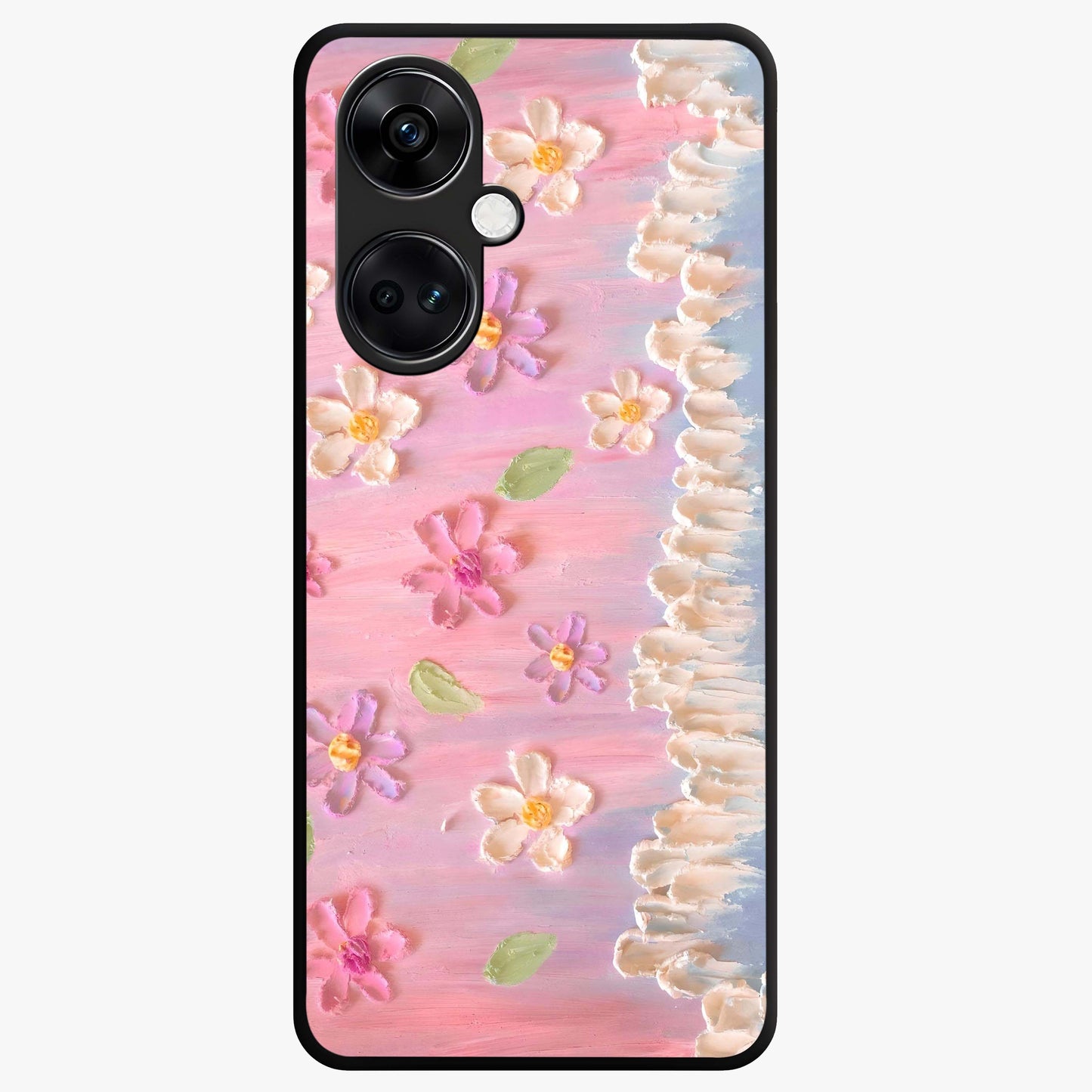 Dreamy Painted Garden Glass Case for 1+Nord CE 3 artistic front view featuring hand painted floral garden artwork