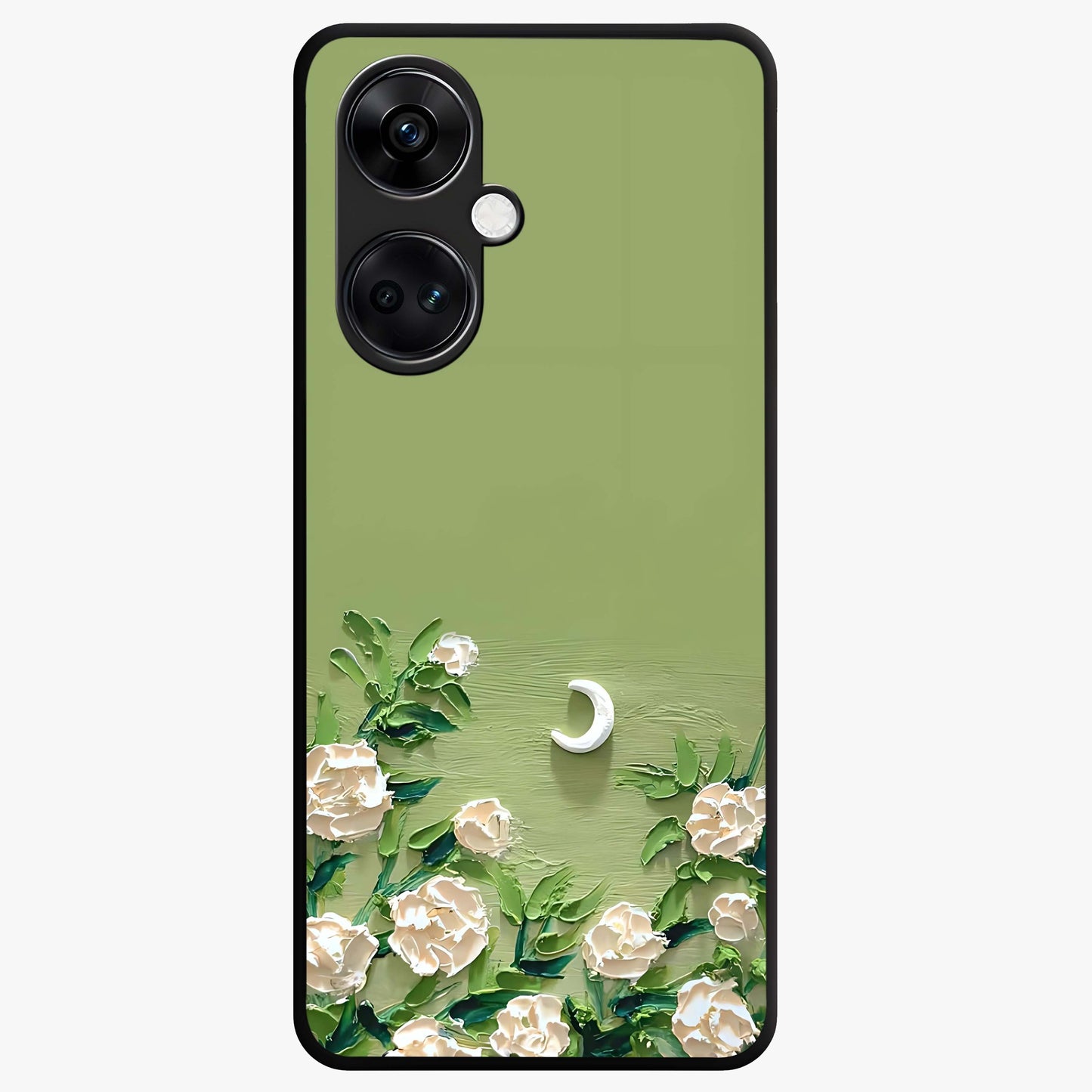Emerald Bloom Calm Glass Case for 1+Nord CE 3 elegant front view featuring soothing emerald floral artwork