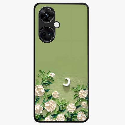 Emerald Bloom Calm Glass Case for 1+Nord CE 3 elegant front view featuring soothing emerald floral artwork