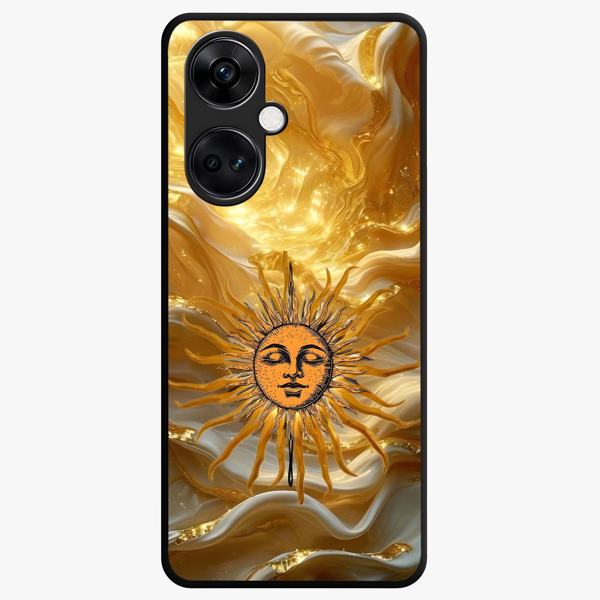 Eternal Golden Glow Glass Case for 1+Nord Ce 3 radiant front view featuring warm golden artistic artwork