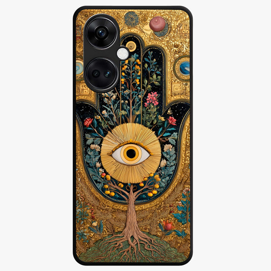 Ethereal Evil Eye Glass Case for 1+Nord Ce 3 mystical front view featuring soft glowing evil eye artwork