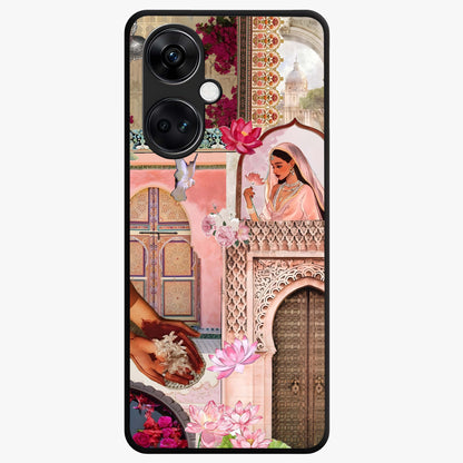 Floral Courtyard Muse Glass Case for 1+Nord Ce 3 elegant front view featuring artistic courtyard floral artwork