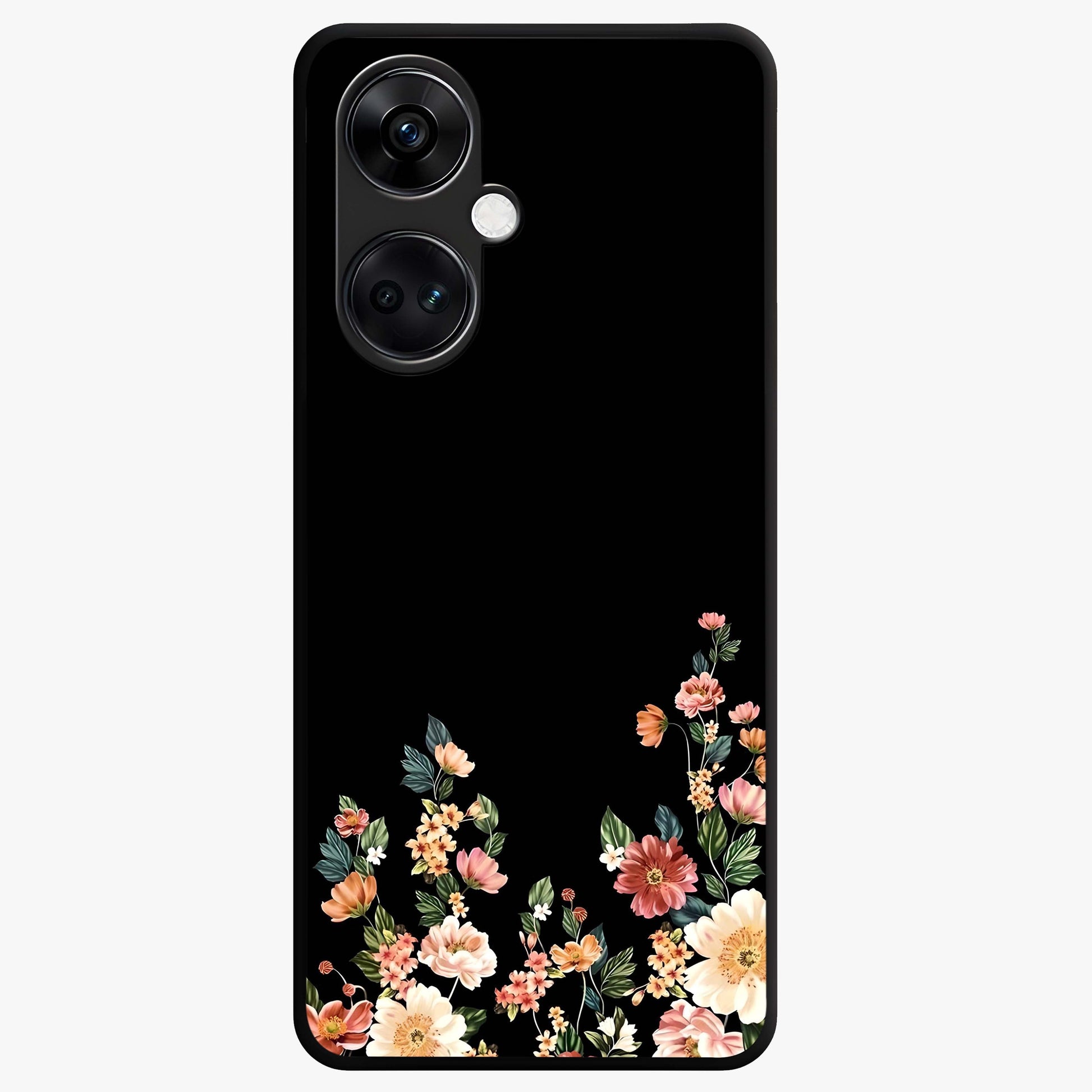 Floral Design With a Custom Personalized Name Glass Case for 1+Nord CE 3 graceful front view featuring floral artwork with personalized name design