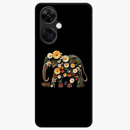 Floral Elephant Glass Case for 1+Nord CE 3 artistic front view featuring elephant illustration with floral detailing