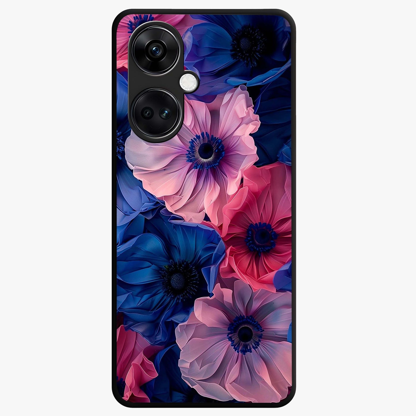 Flower Paper Art Pattern Glass Case for 1+Nord CE 3 creative front view featuring layered paper style floral artwork
