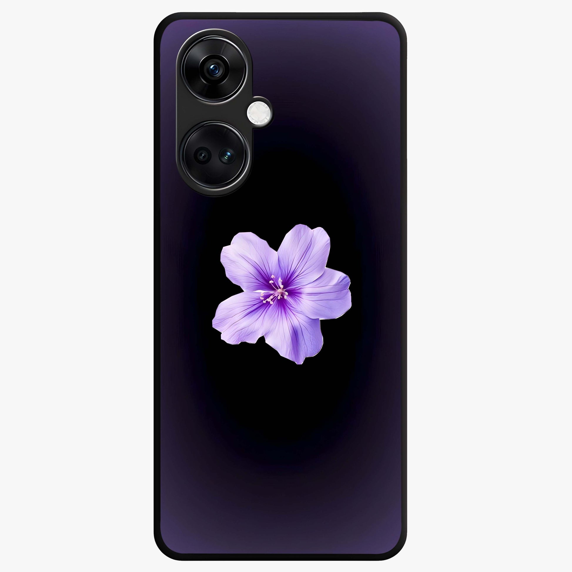 Flower on Soft Violet Gradient Glass Case for 1+Nord CE 3 elegant front view featuring floral artwork over smooth violet gradient