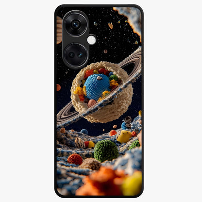 Galactic Dessert Dream Printed Glass Case for 1+Nord CE 3 playful front view featuring dessert themed artwork with cosmic twist