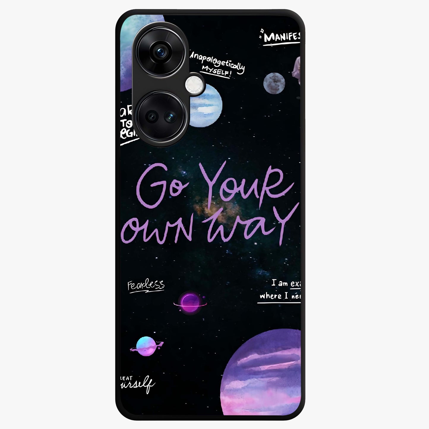 Galactic Vibes Universe Glass Case for 1+Nord CE 3 vibrant front view featuring universe inspired artistic artwork