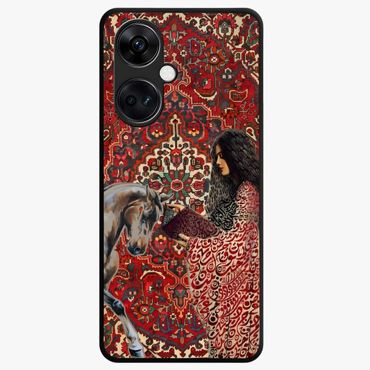 Girl With Horse Glass Case for 1+Nord Ce 3 elegant front view featuring artistic illustration of girl and horse