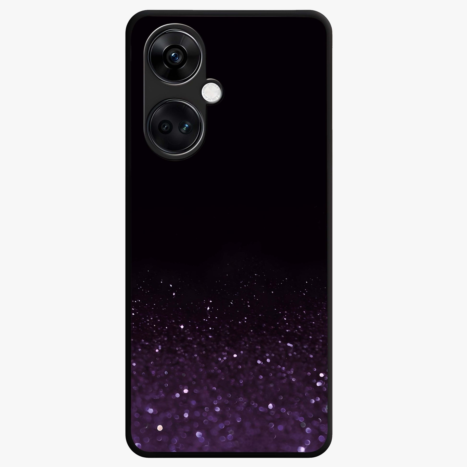 Glittery Purple Bokeh Glass Case for 1+Nord Ce 3 vibrant front view featuring sparkling purple bokeh artwork