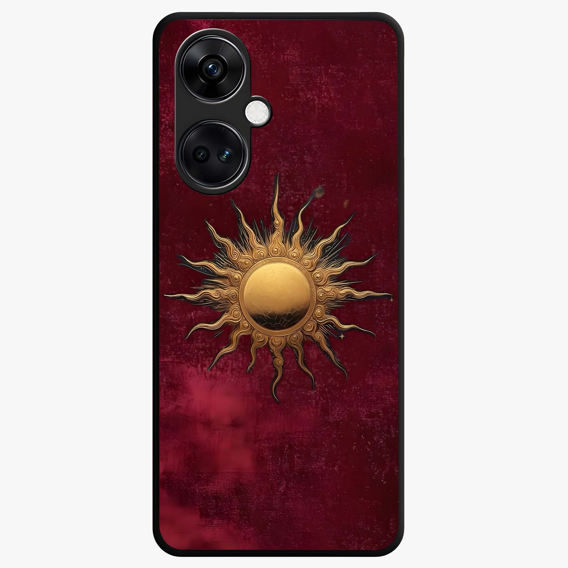 Gold Sun Blush Glass Case for 1+Nord CE 3 elegant front view featuring warm golden sun inspired artwork