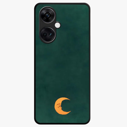 Golden Crescent Mood Glass Case for 1+Nord CE 3 artistic front view featuring crescent moon artwork in warm golden tones
