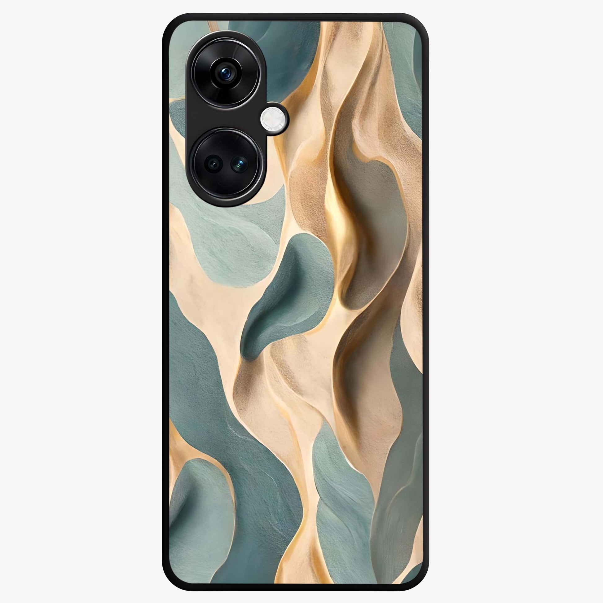 Golden Dune Waves Glass Case for 1+Nord CE 3 scenic front view featuring flowing desert dune artwork in golden hues