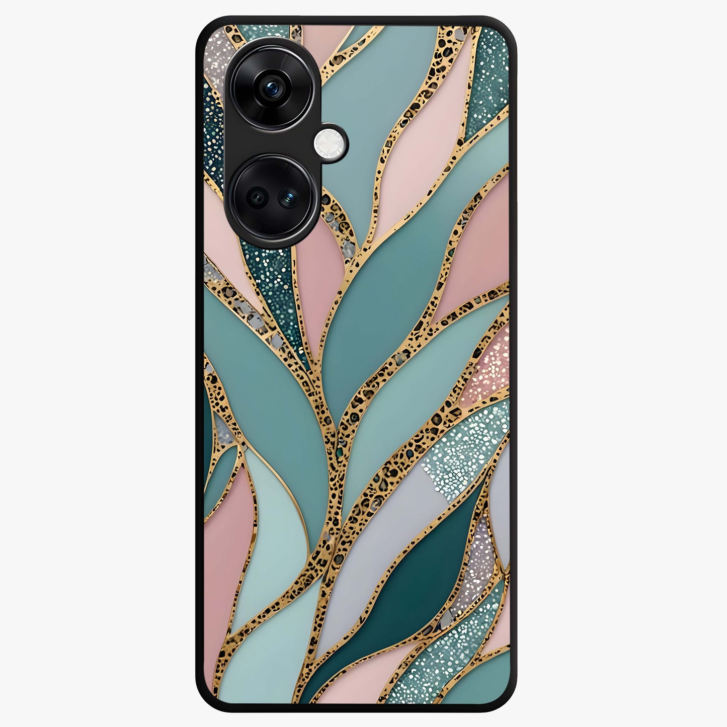 Golden Leaf Dreams Glass Case for 1+Nord CE 3 elegant front view featuring shimmering golden leaf artwork