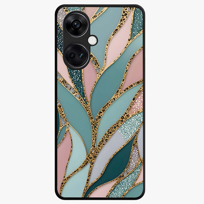 Golden Leaf Dreams Glass Case for 1+Nord CE 3 elegant front view featuring shimmering golden leaf artwork