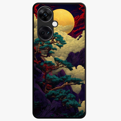 Golden Moon Horizon Glass Case for 1+Nord Ce 3 serene front view featuring glowing golden moon over horizon artwork