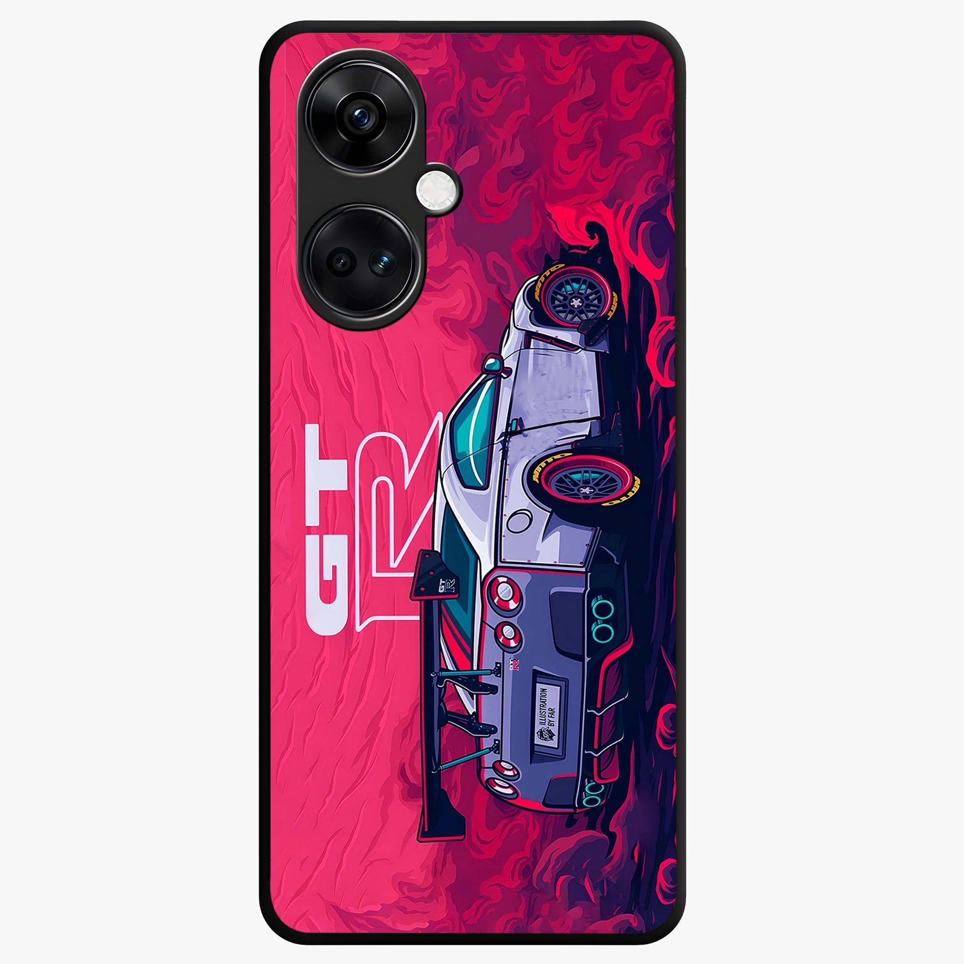 Gt R Car Pattern Glass Case for 1+Nord CE 3 bold front view featuring performance car inspired pattern artwork